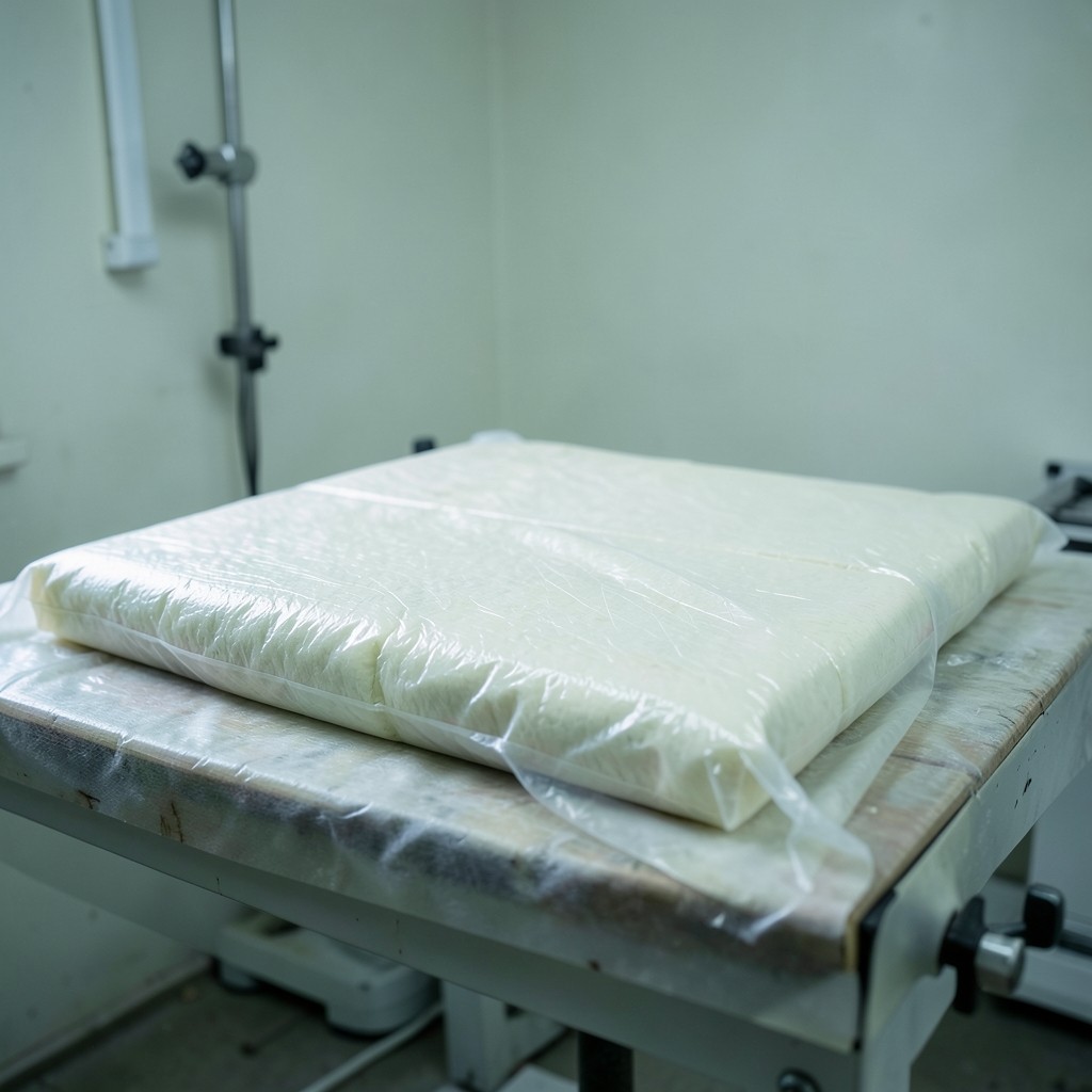 Composite curing setup with vacuum bagging on a workshop bench