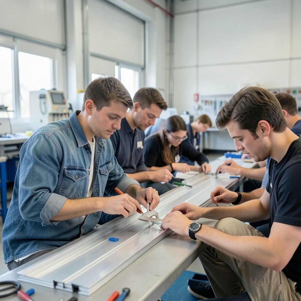 Students measuring a rib profile during an early workshop session