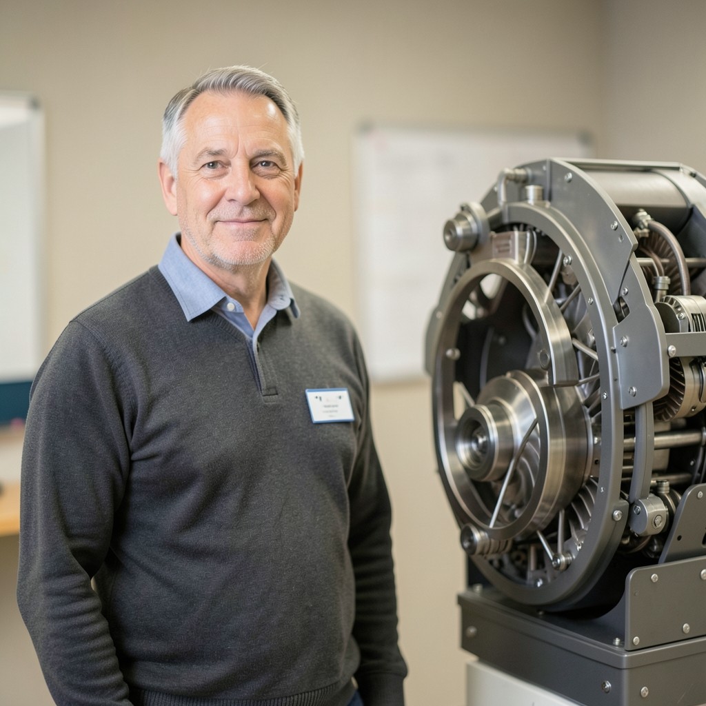 Portrait of propulsion tutor with cutaway engine hardware